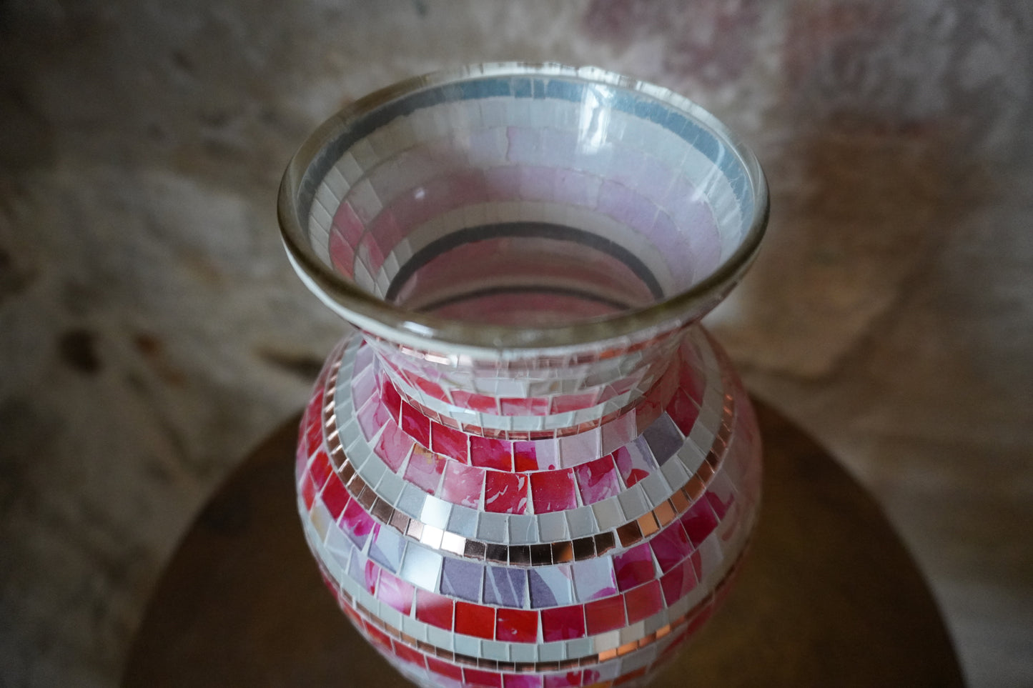 Glazen vaas, mozaïek - Rood/roze, 28cm