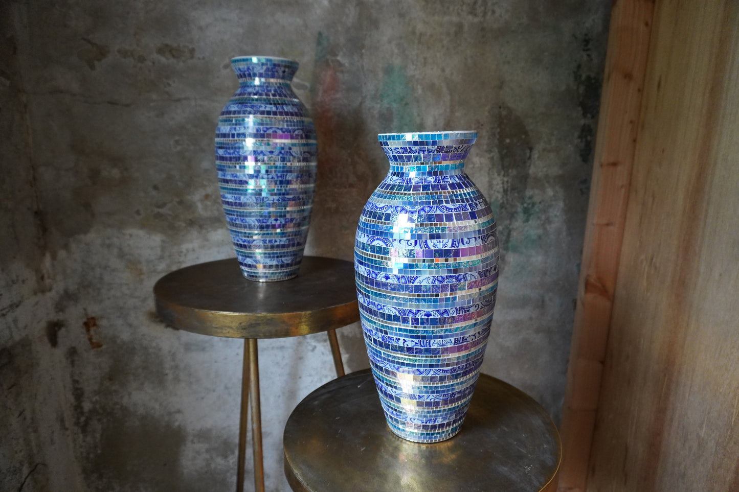 Glazen vaas, mozaïek - Blauw, 40cm x 12cm