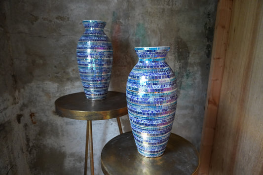 Glazen vaas, mozaïek - Blauw, 40cm x 12cm