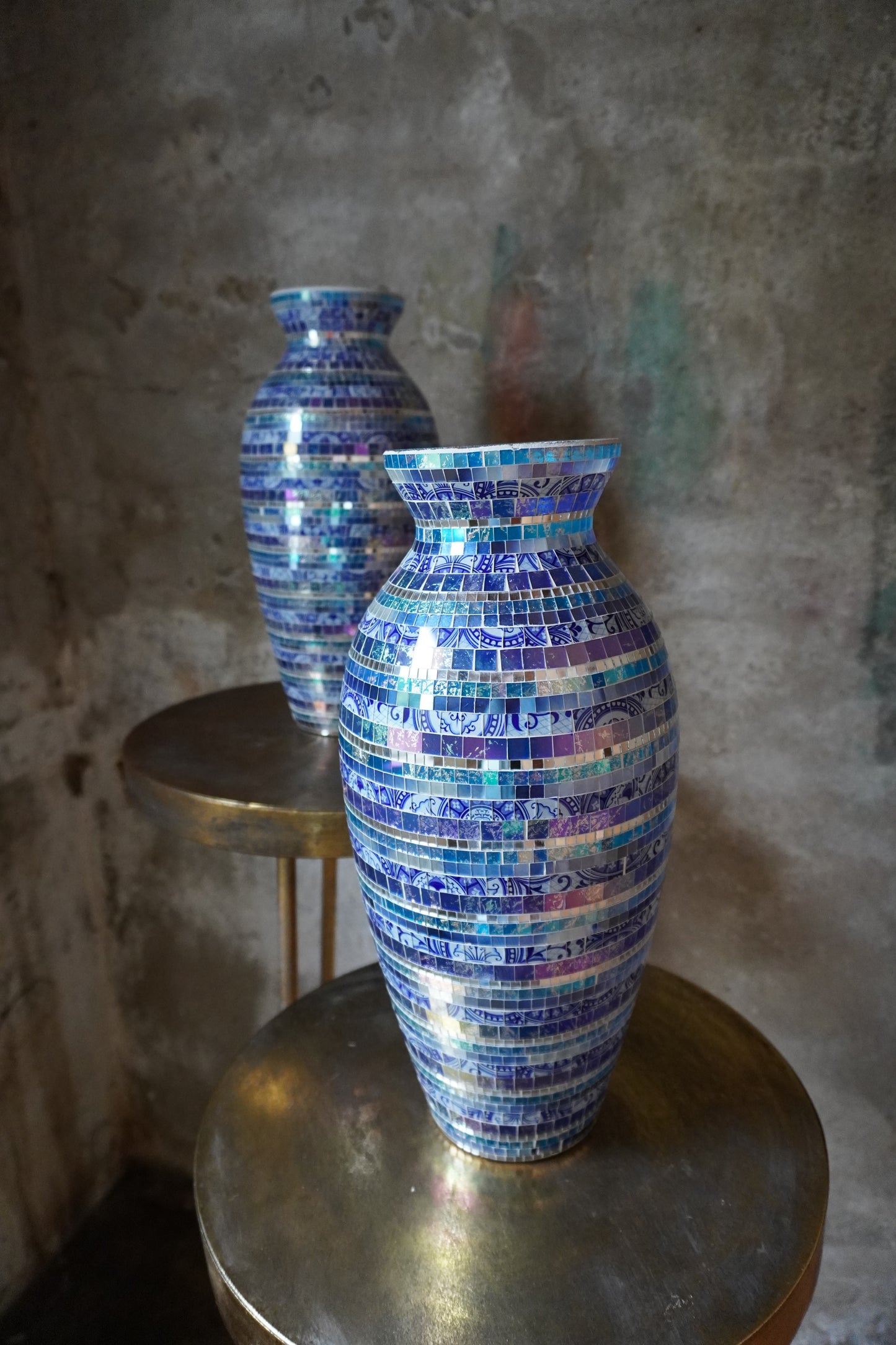 Glazen vaas, mozaïek - Blauw, 40cm x 12cm