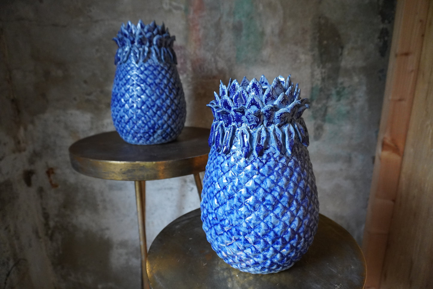 Aardewerk vaas Ananas - Blauw, 31cm x 9cm