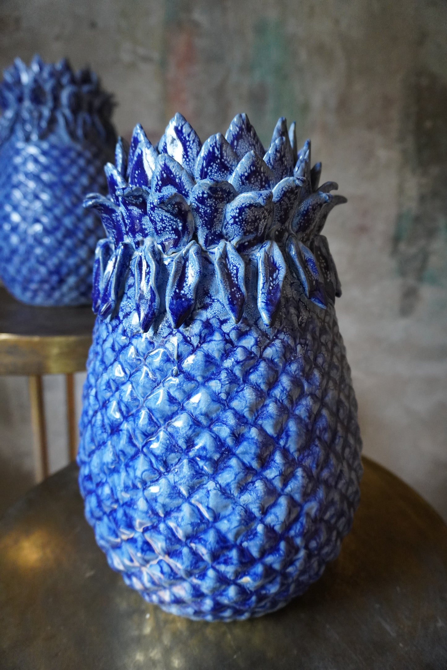 Aardewerk vaas Ananas - Blauw, 31cm x 9cm