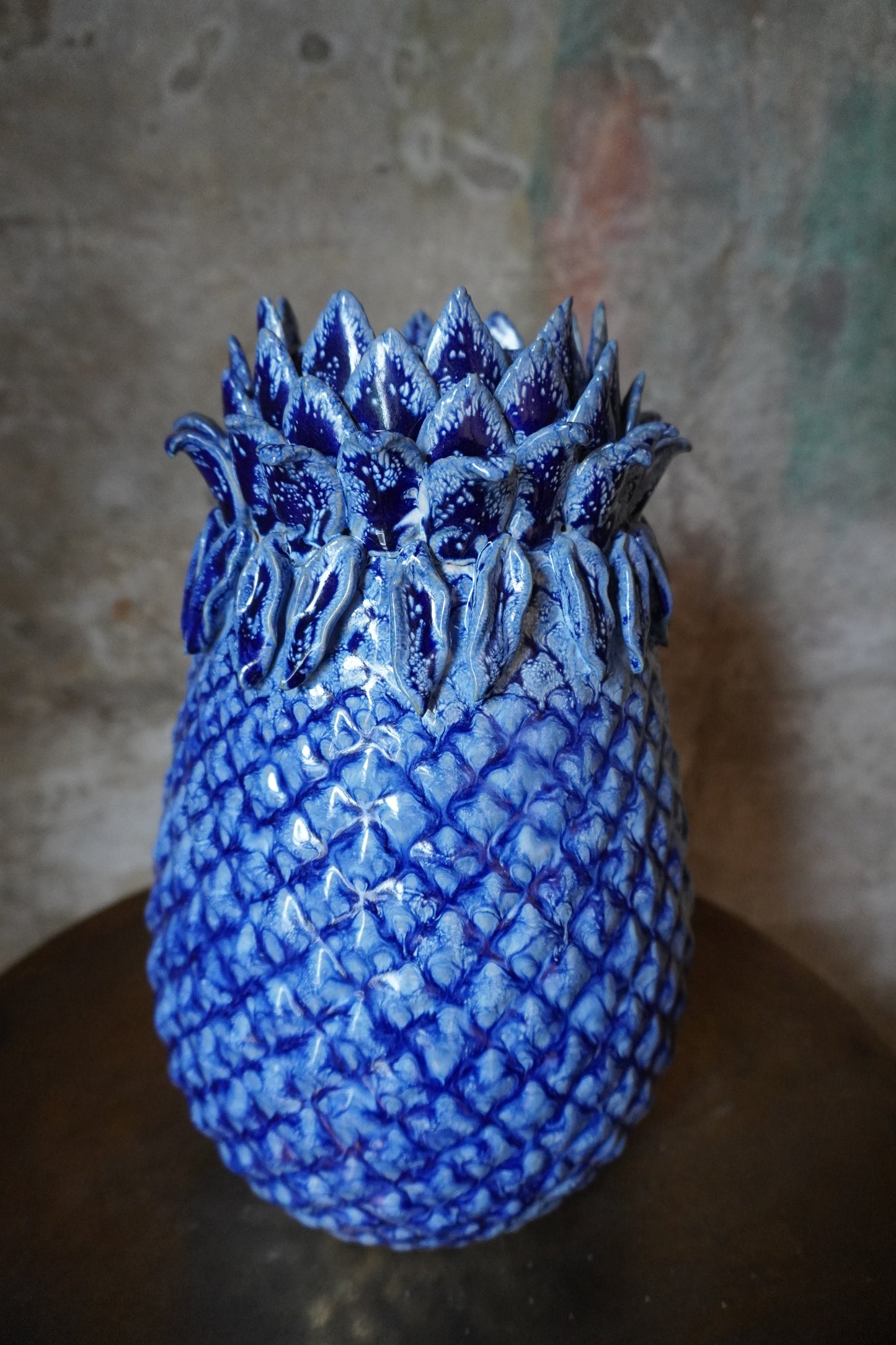 Aardewerk vaas Ananas - Blauw, 31cm x 9cm