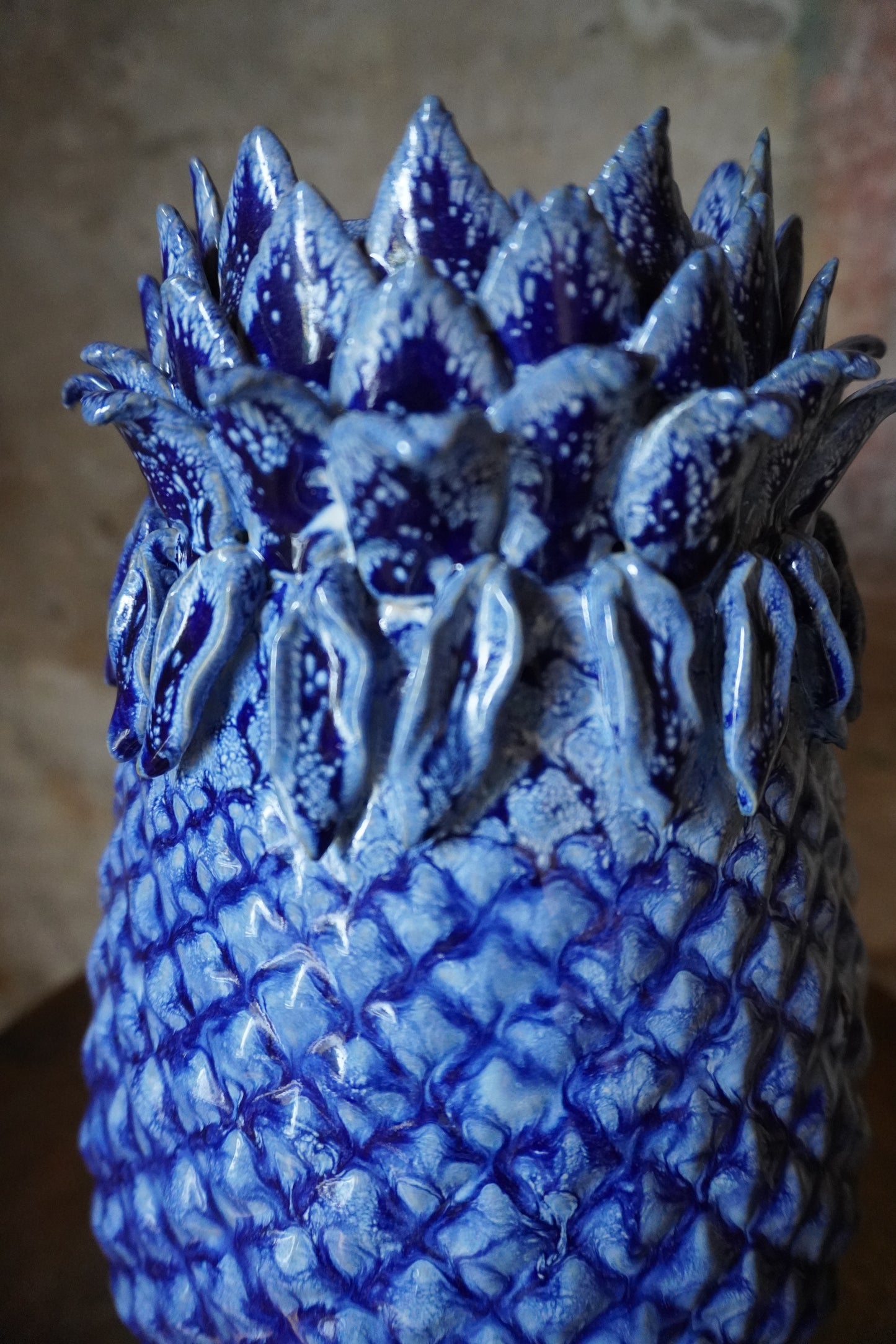 Aardewerk vaas Ananas - Blauw, 31cm x 9cm