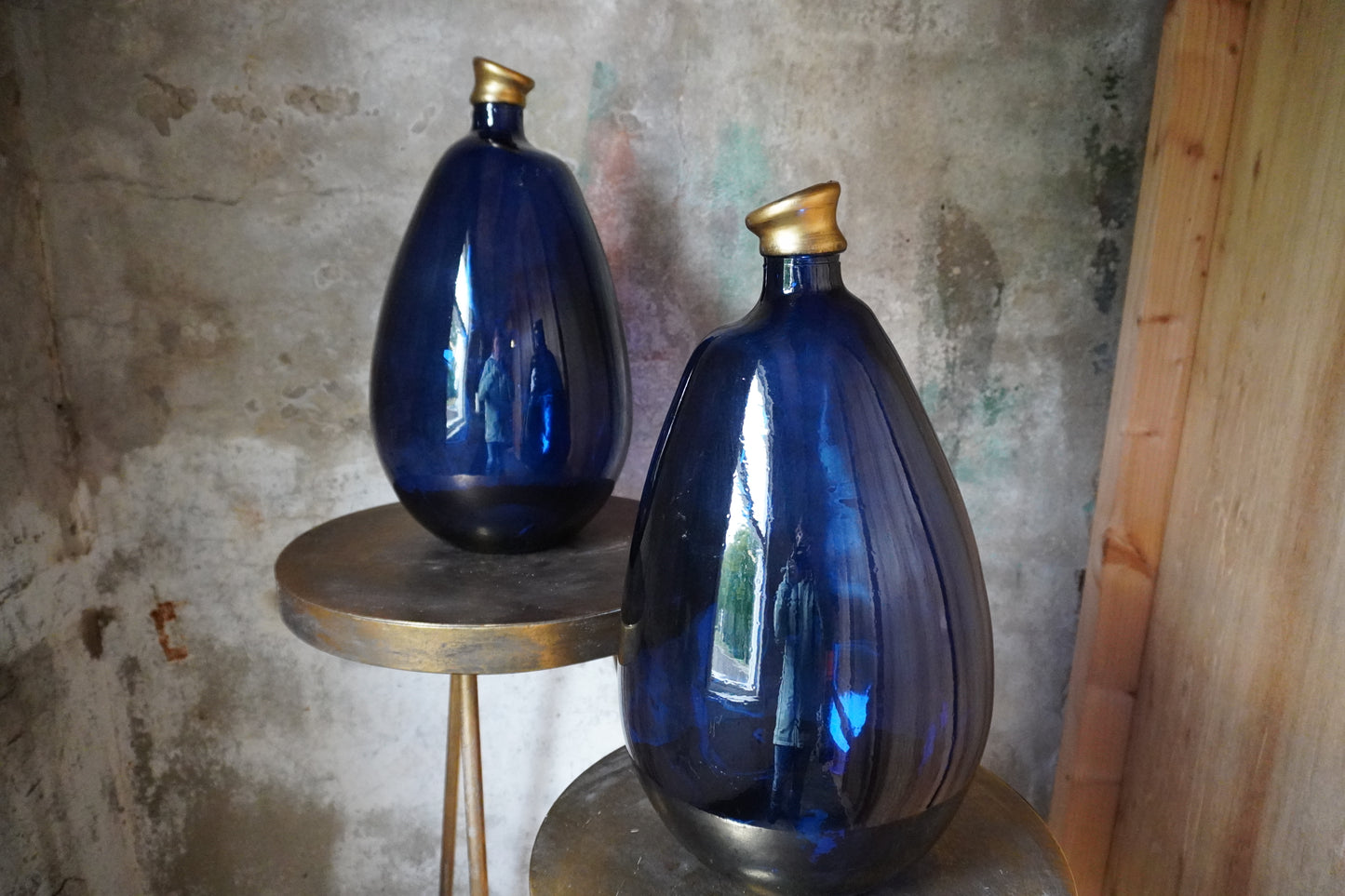 Recycled glass vaas - Blauw/goud, 45cm