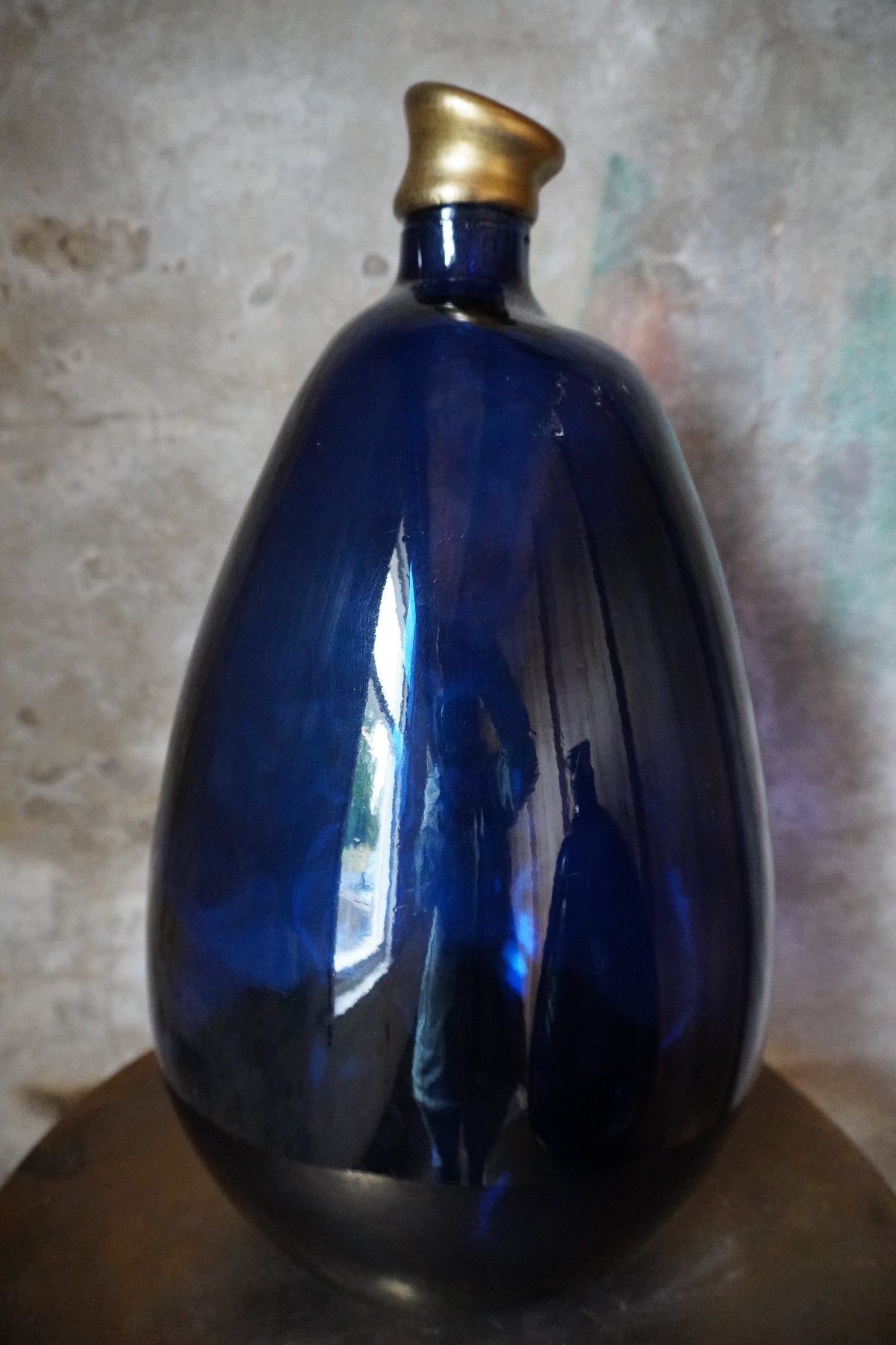 Recycled glass vaas - Blauw/goud, 45cm