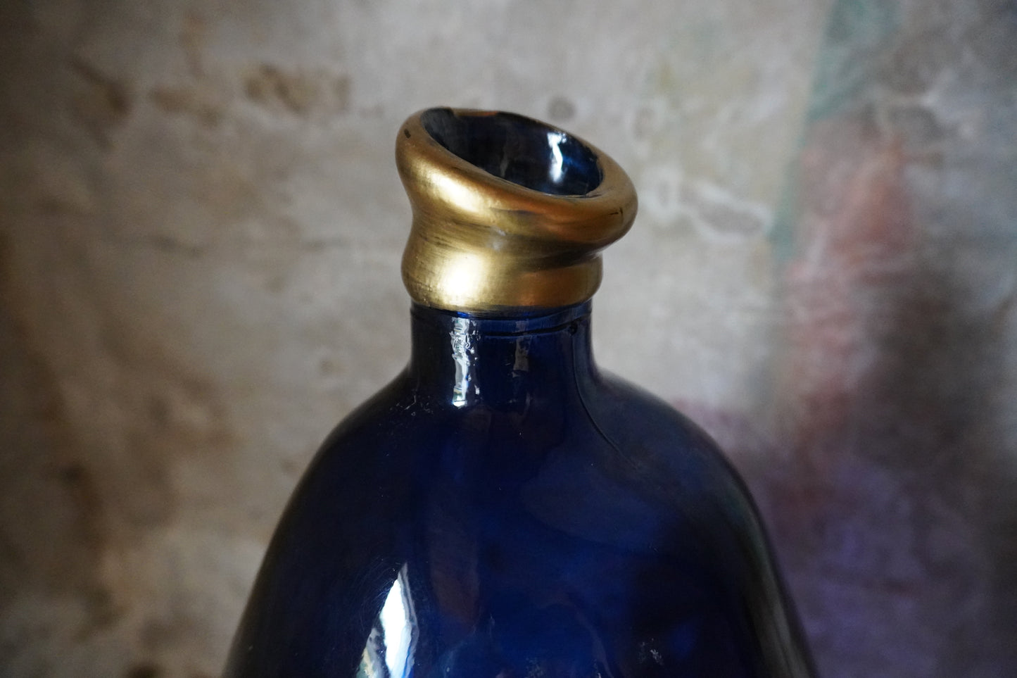 Recycled glass vaas - Blauw/goud, 45cm