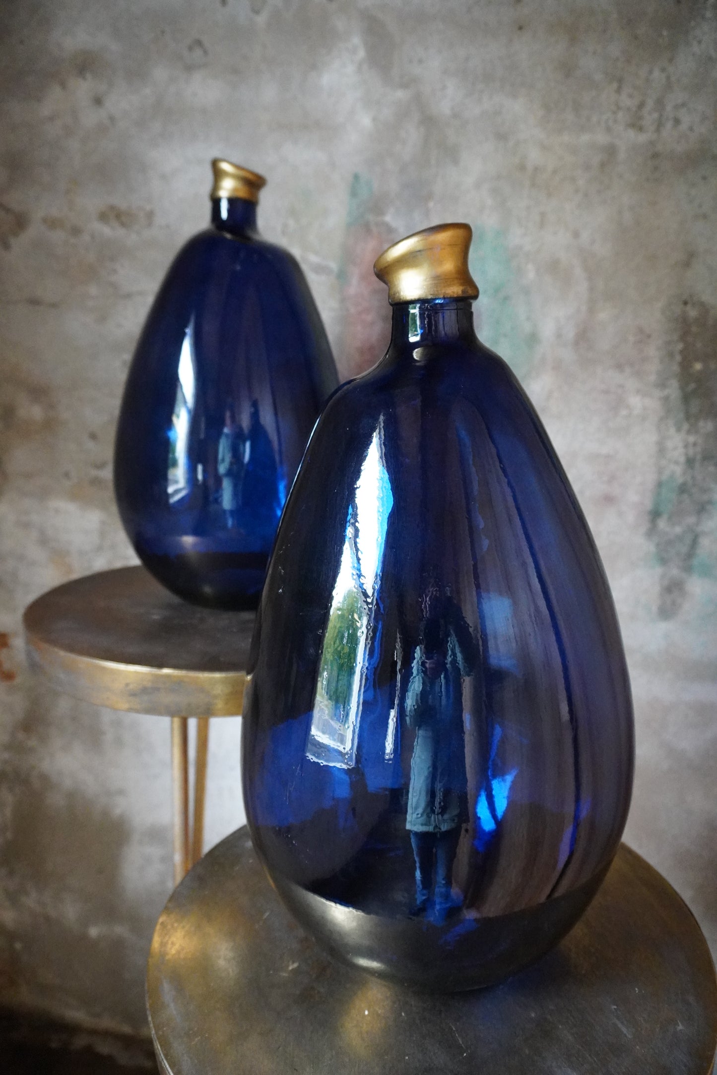 Recycled glass vaas - Blauw/goud, 45cm