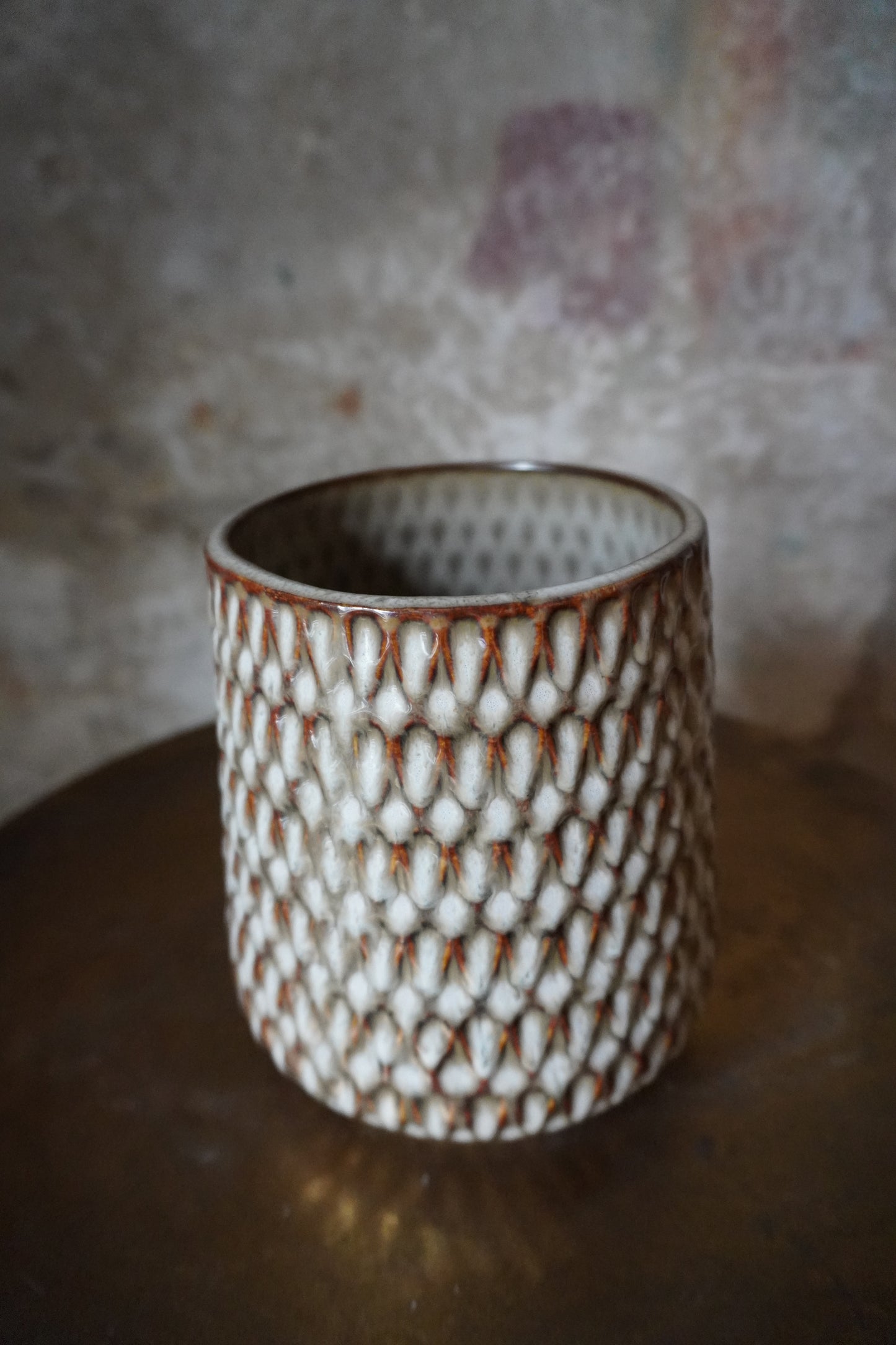 Aardewerk vaas - Bruin/Crème, 6cm x 12cm