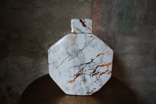 Aardewerk vaas - Wit/ Grijs/ Goud, 26cm x 22cm x 8cm