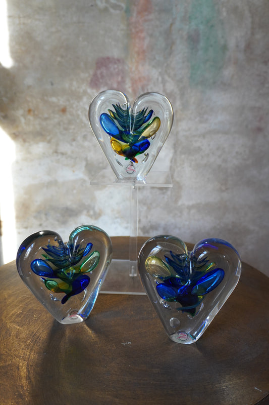 Hart kristal - 12cm, Blauw,bruin,groen