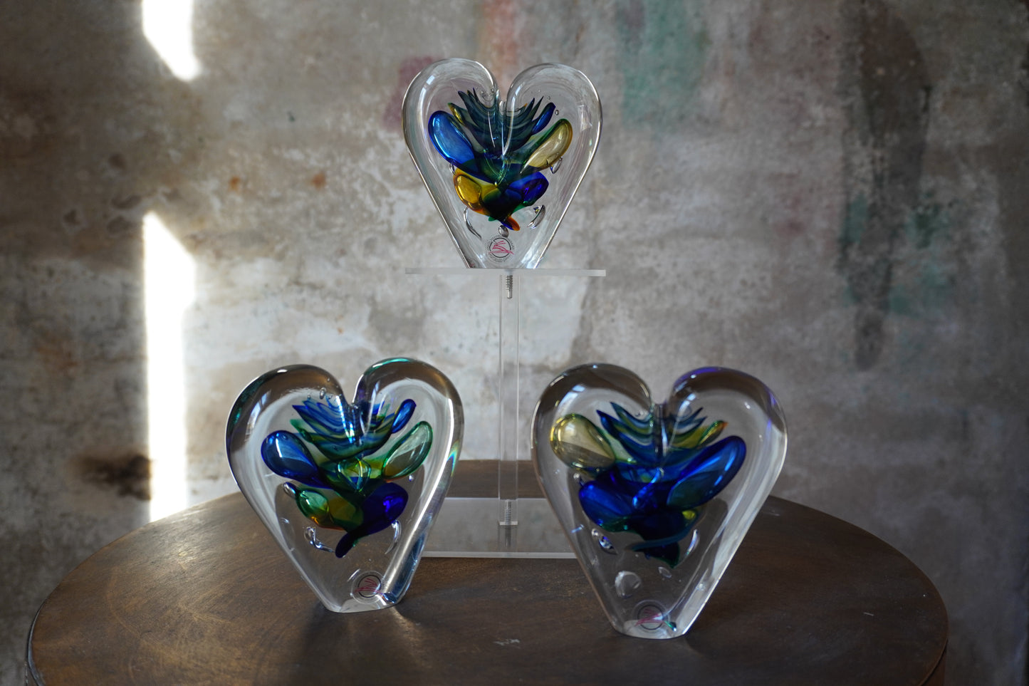 Hart kristal - 12cm, Blauw,bruin,groen