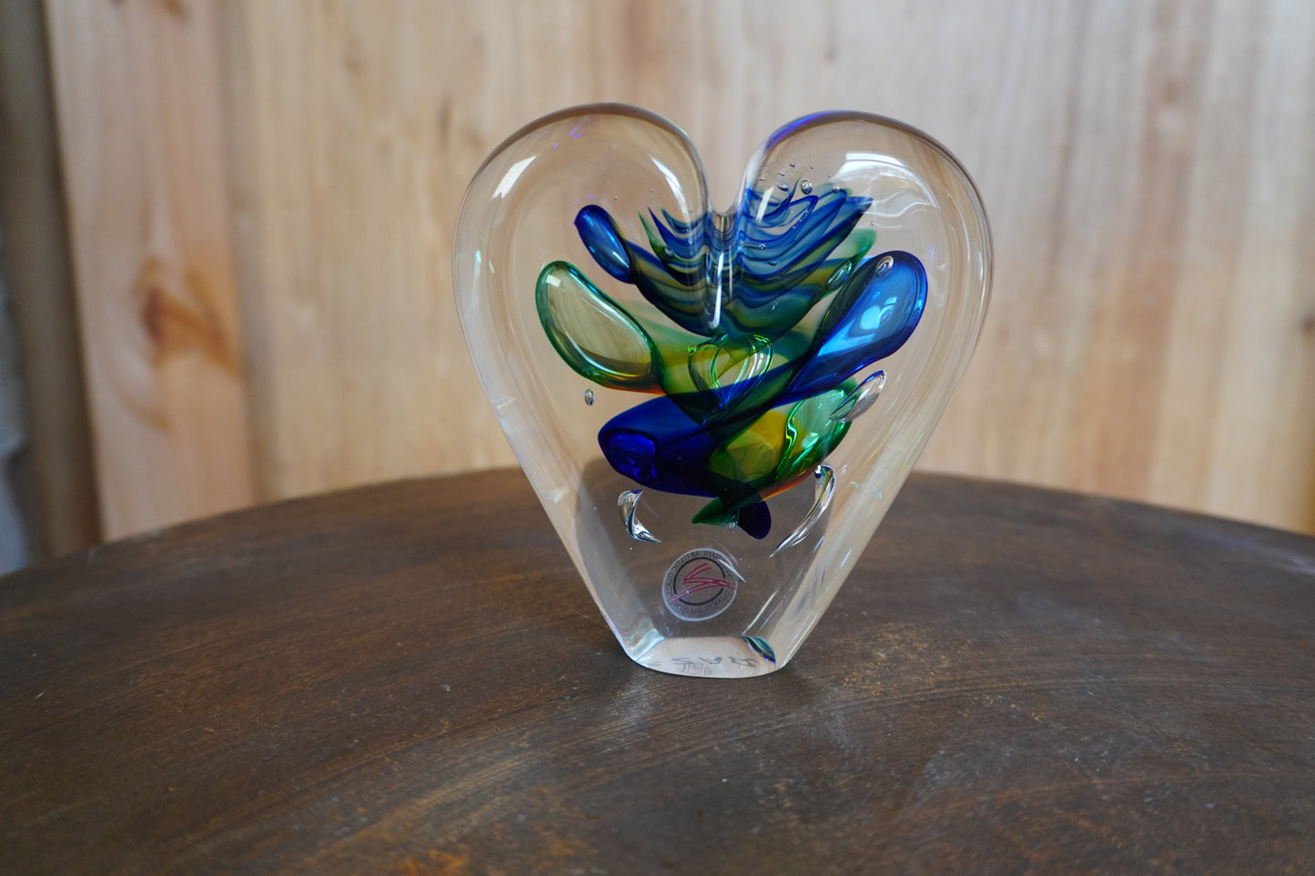 Hart kristal - 12cm, Blauw,bruin,groen