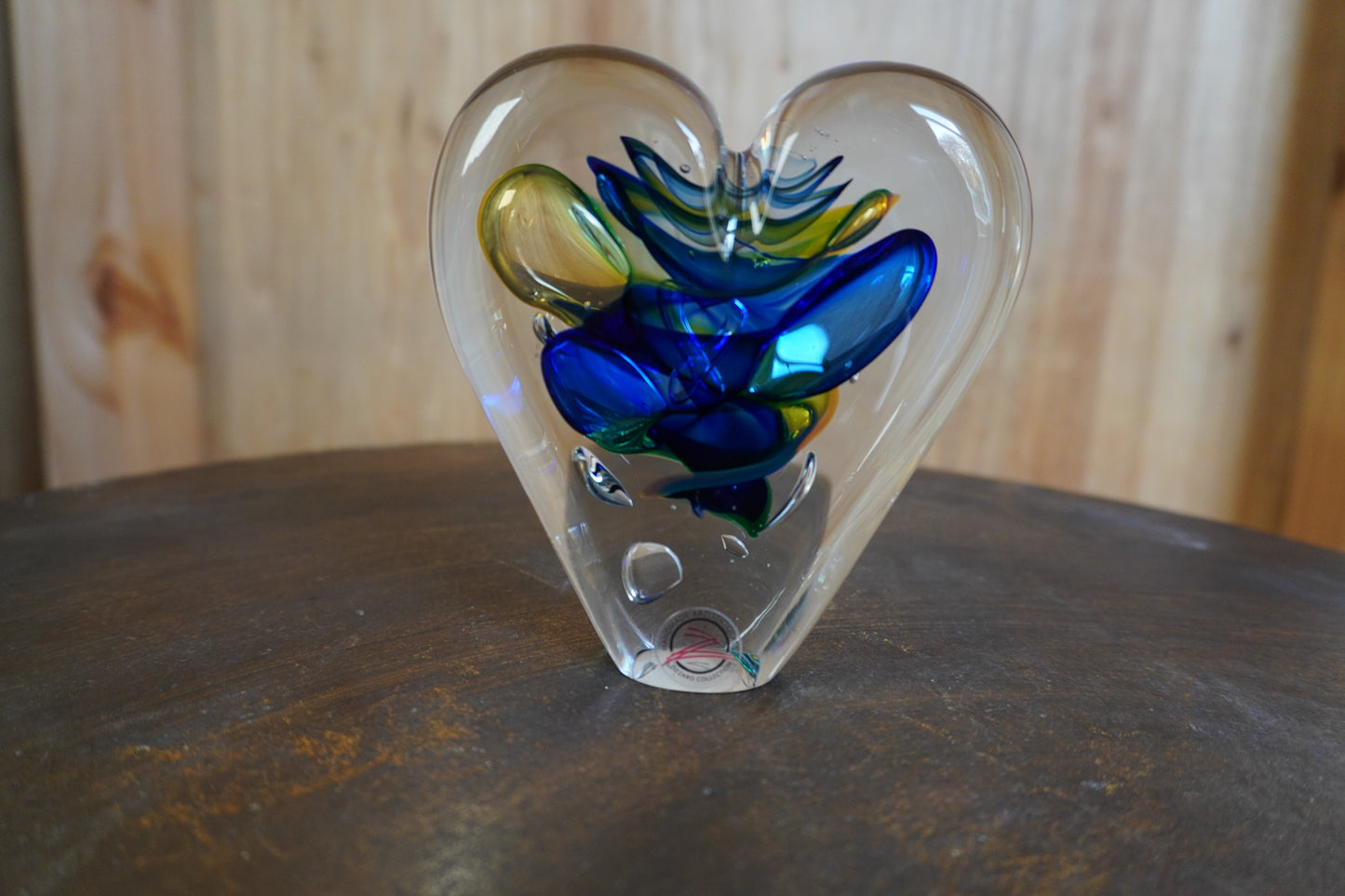 Hart kristal - 12cm, Blauw,bruin,groen