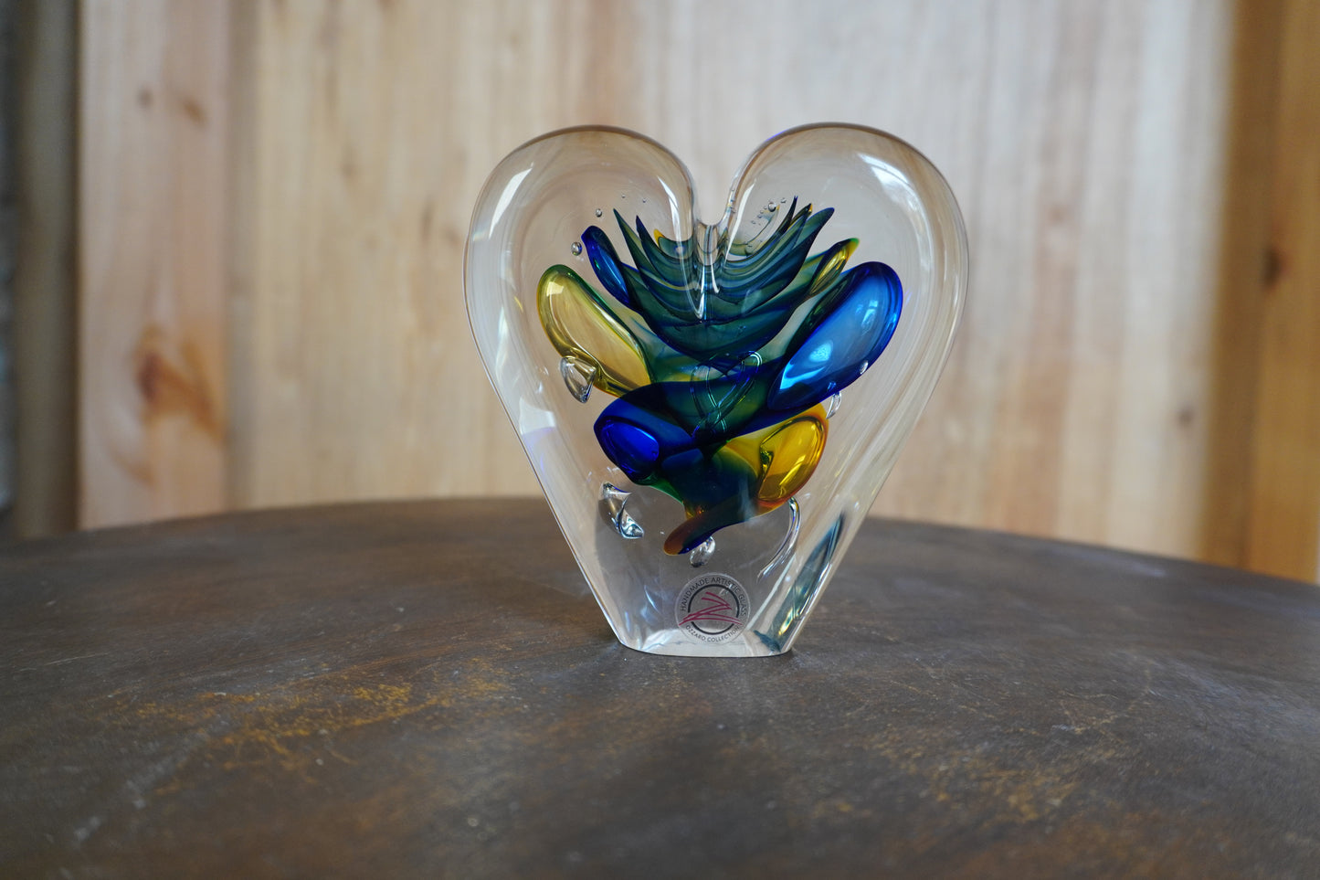 Hart kristal - 12cm, Blauw,bruin,groen
