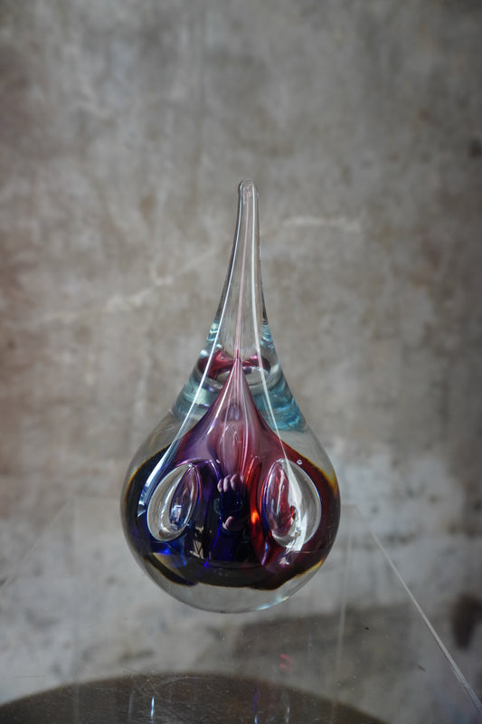 Druppel kristal - 12cm, Rood & Blauw