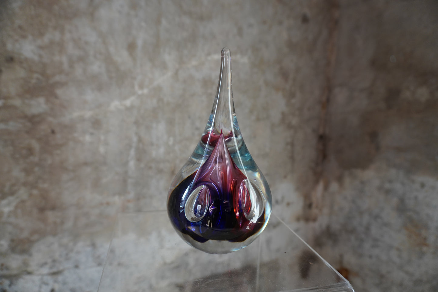 Druppel kristal - 12cm, Rood & Blauw