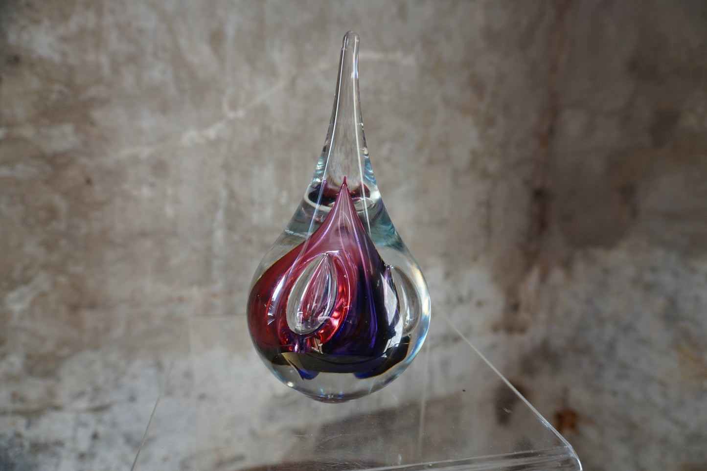 Druppel kristal - 12cm, Rood & Blauw