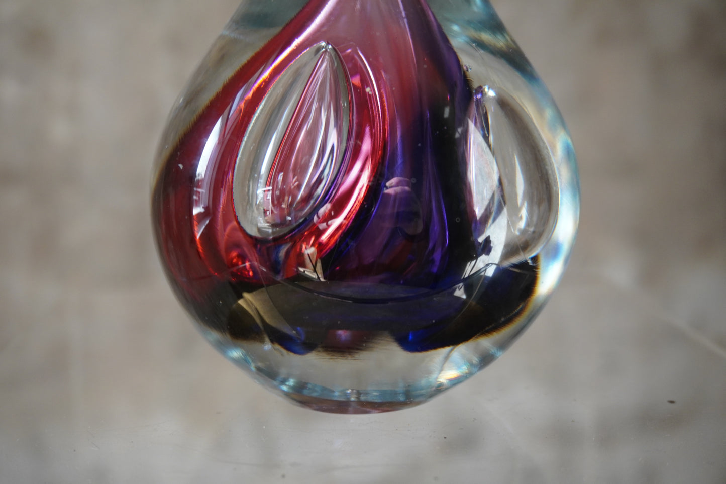 Druppel kristal - 12cm, Rood & Blauw