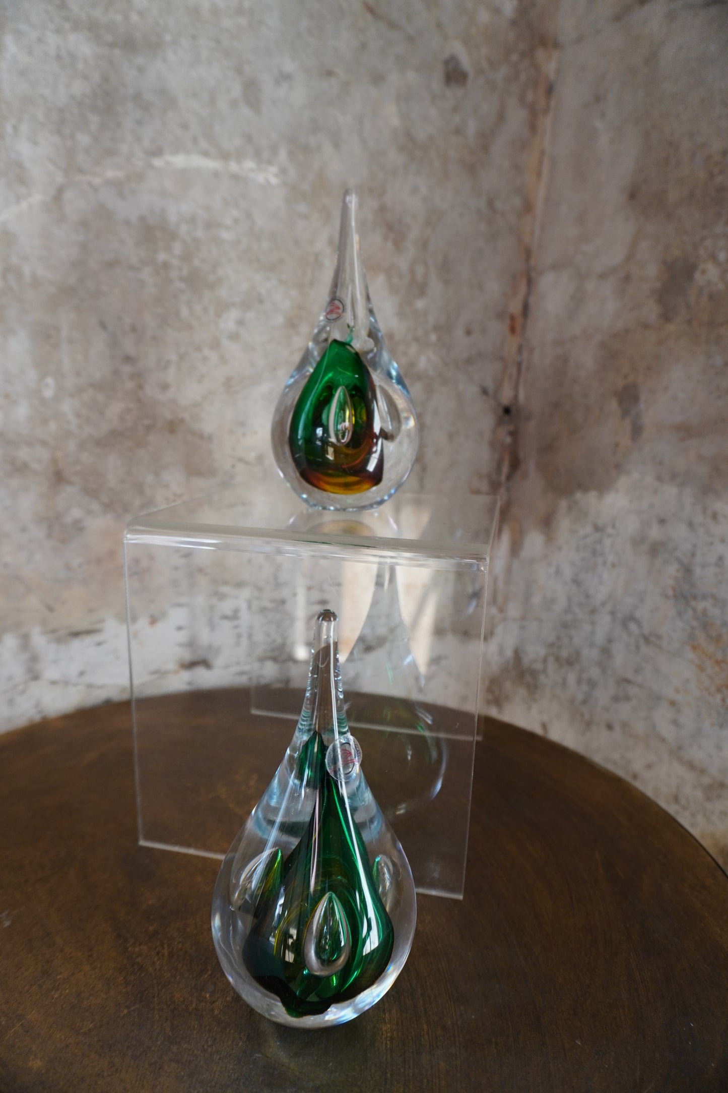 Druppel kristal - 12cm, groen/bruin