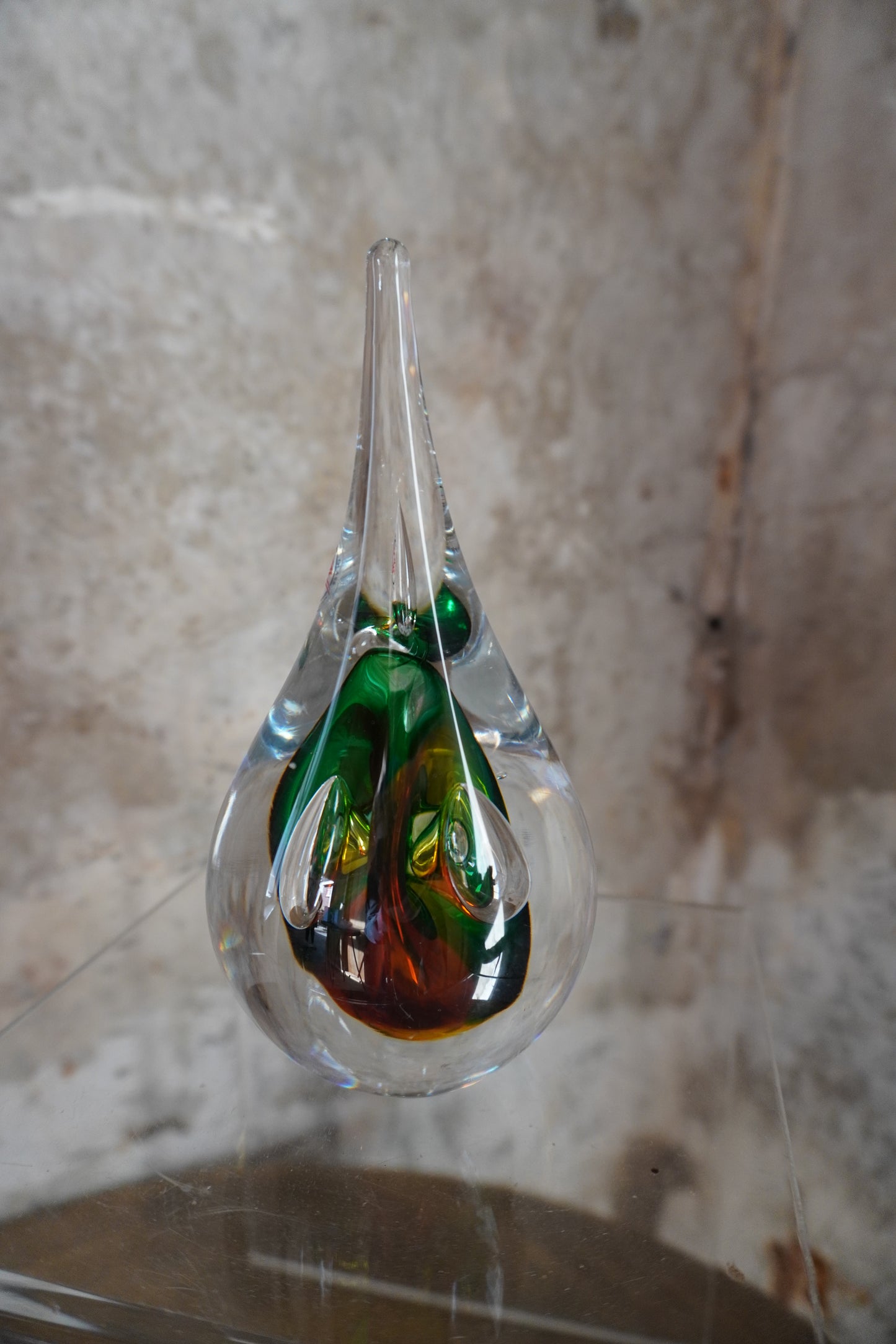 Druppel kristal - 12cm, groen/bruin