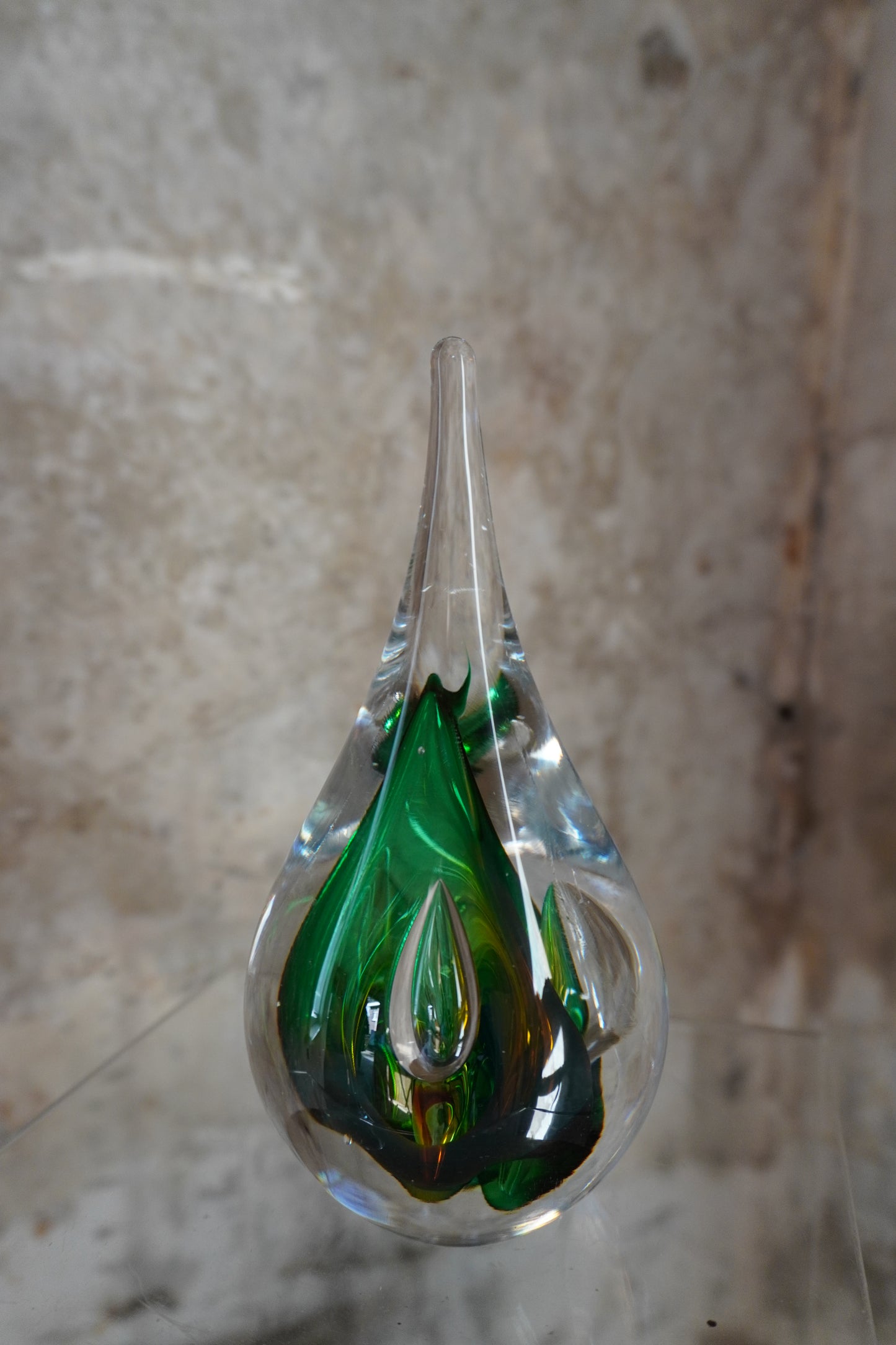 Druppel kristal - 12cm, groen/bruin