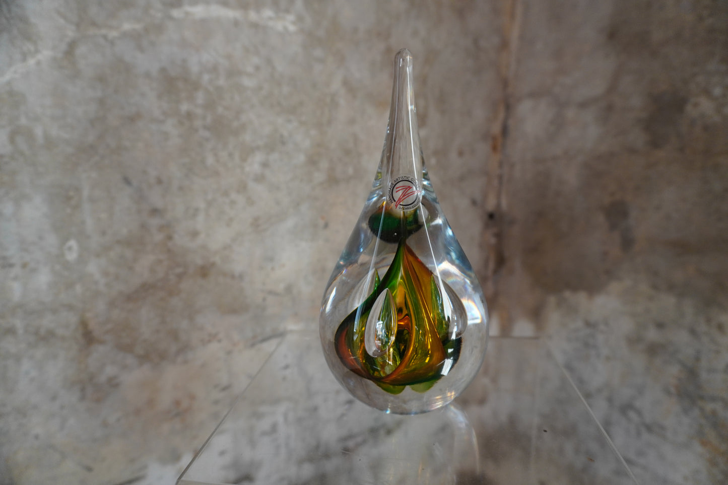 Druppel kristal - 12cm, groen/bruin