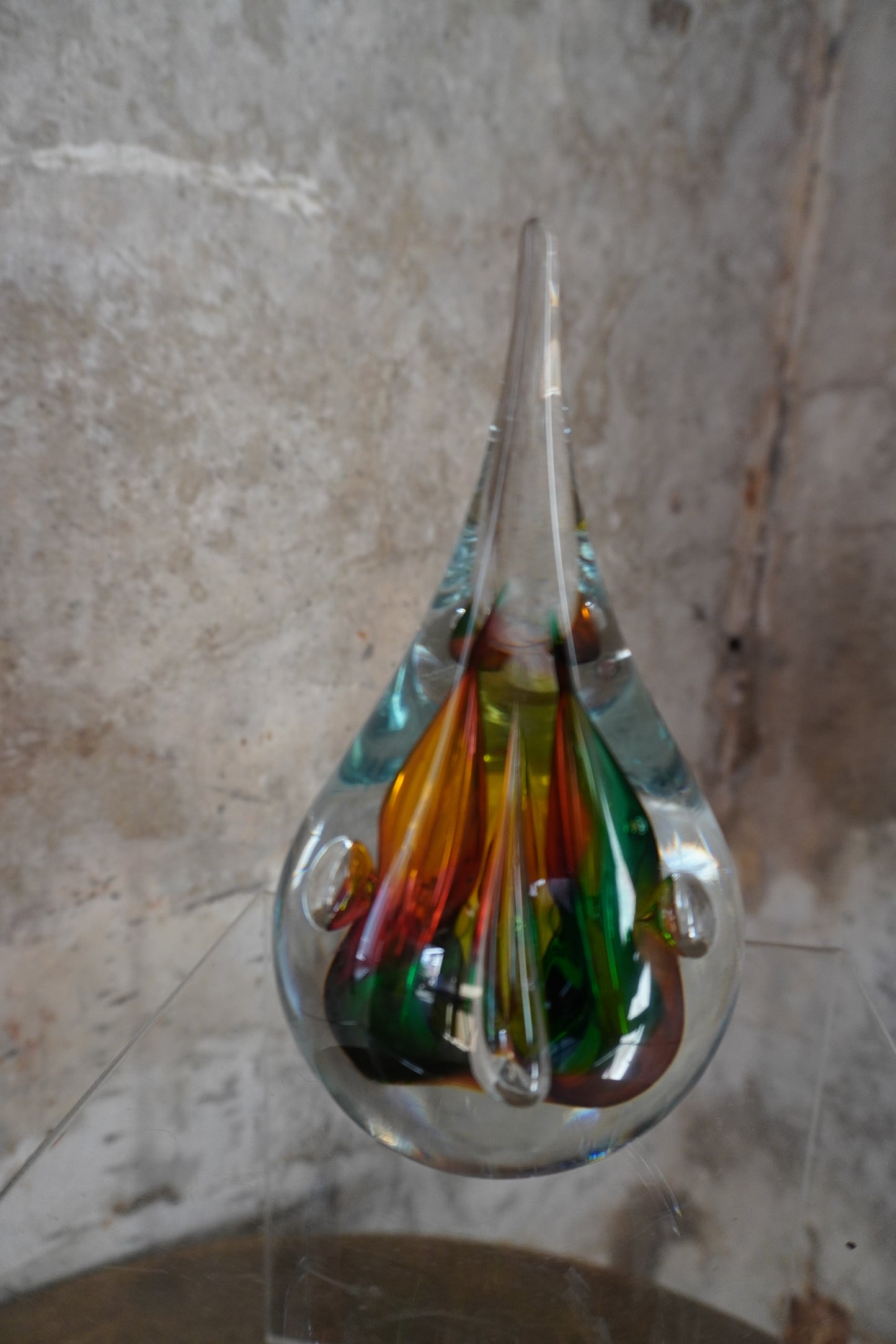 Druppel kristal - 12cm, groen/bruin