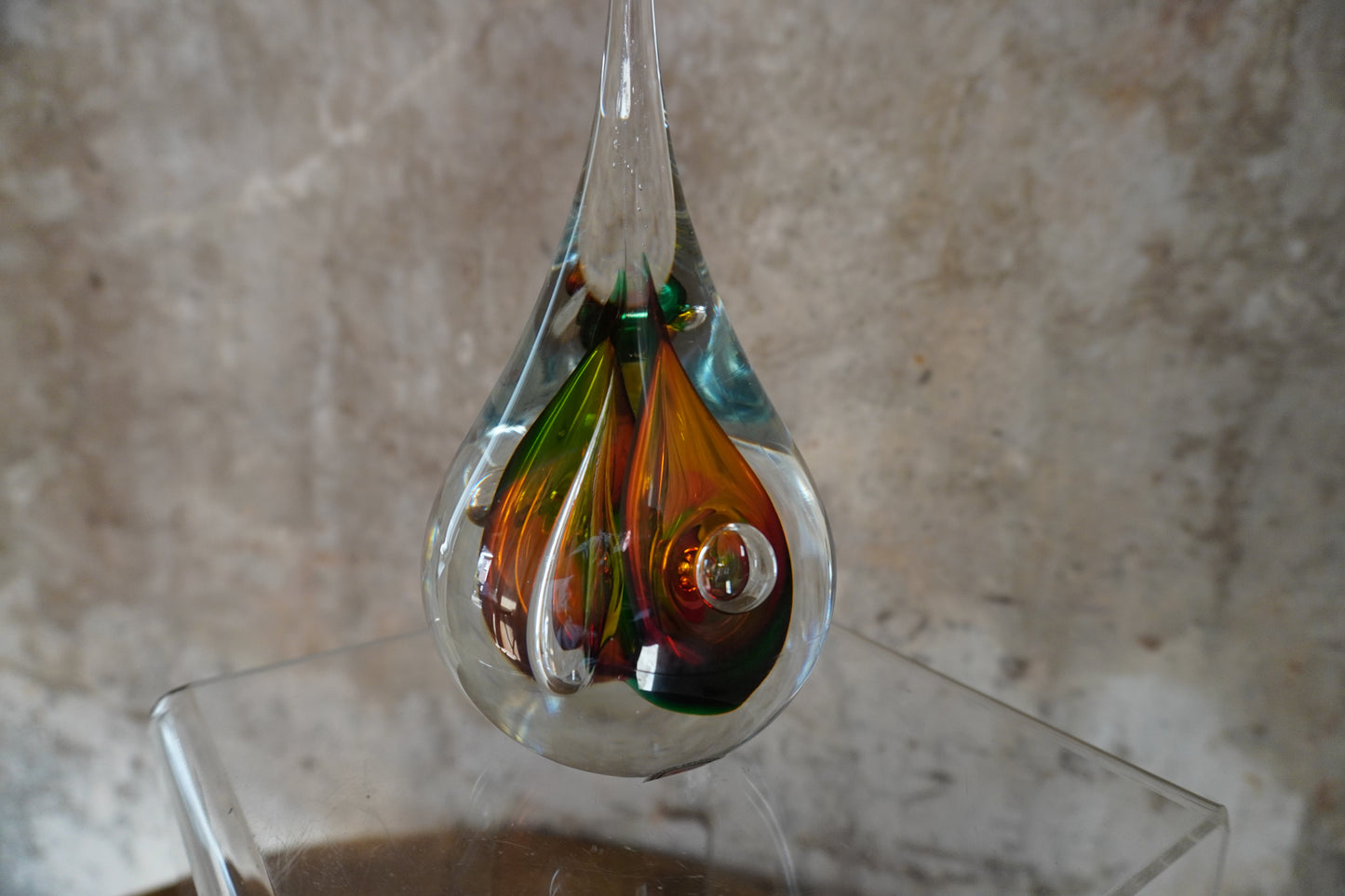 Druppel kristal - 12cm, groen/bruin