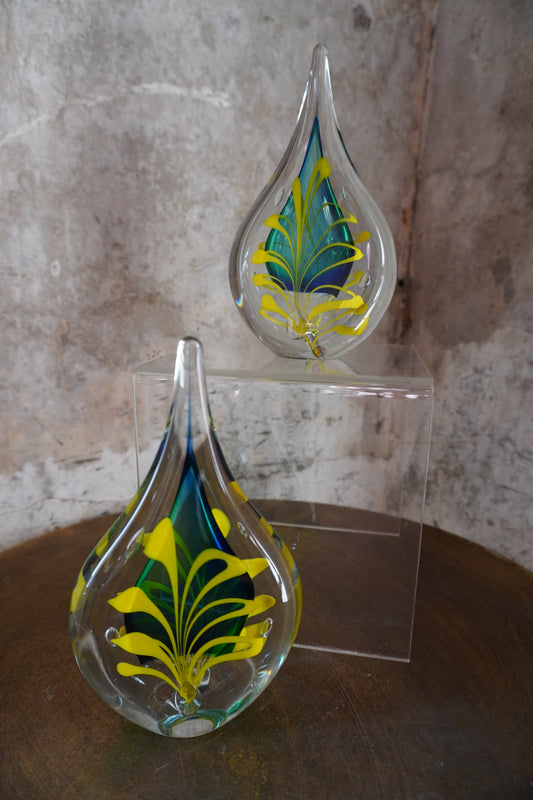 Druppel kristal - 12cm, Blauw, Groen & Geel