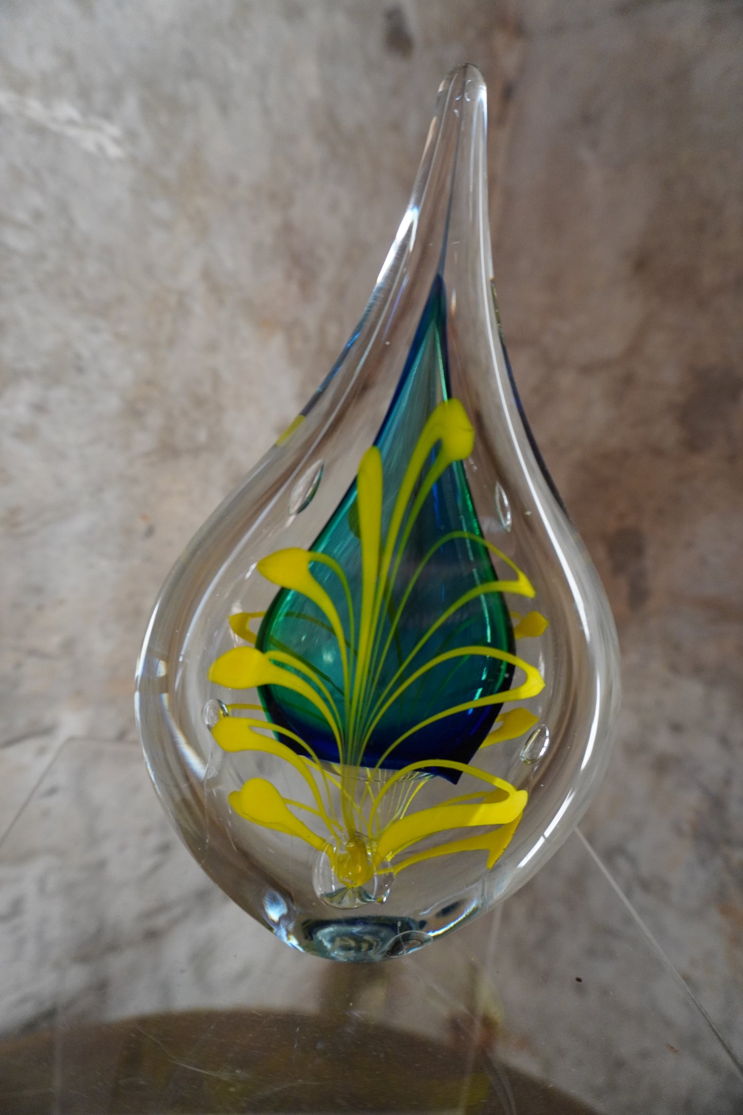 Druppel kristal - 12cm, Blauw, Groen & Geel