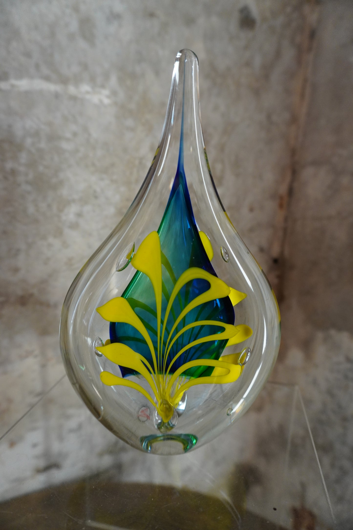 Druppel kristal - 12cm, Blauw, Groen & Geel