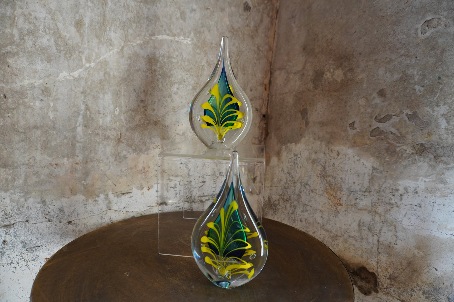 Druppel kristal - 12cm, Blauw, Groen & Geel