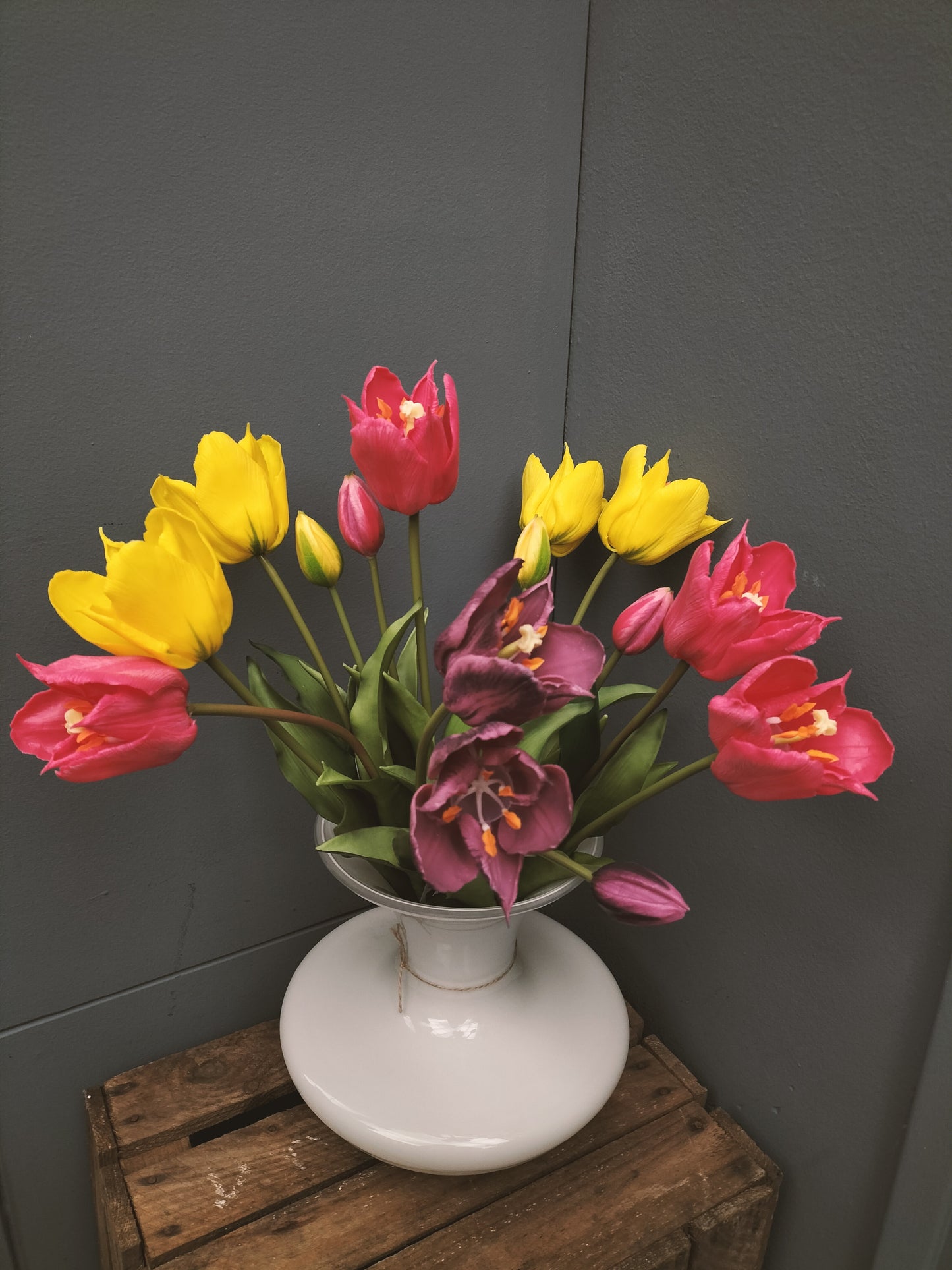 Real touch tulpen open - 3x, 45cm, geel, paars en beauty