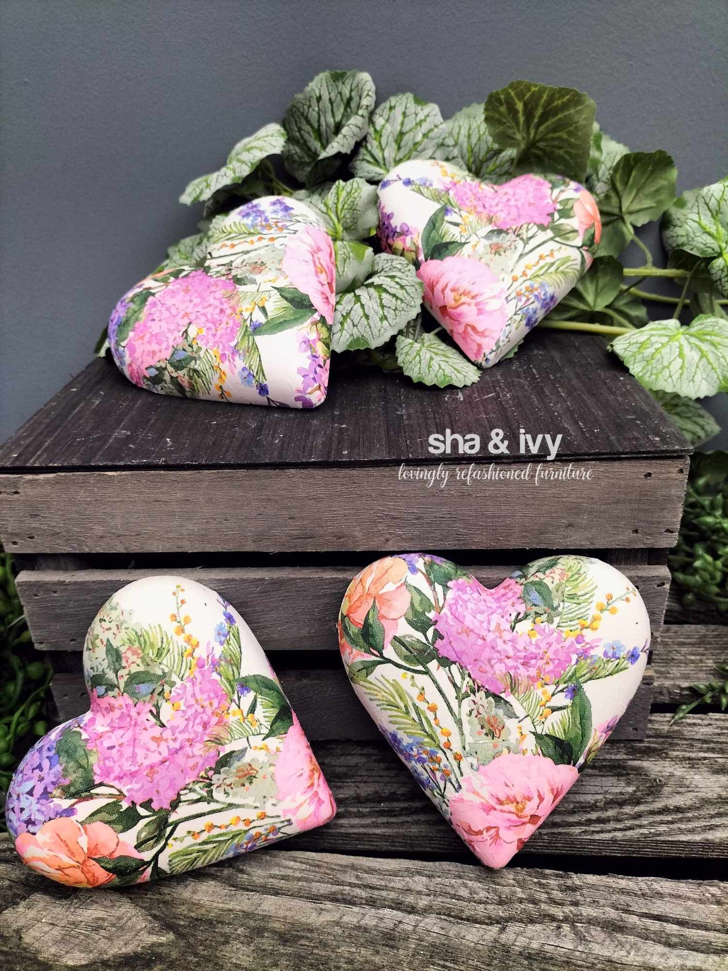 Decoupage hart - roze bloemen