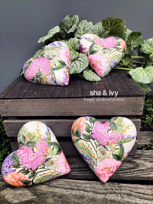 Decoupage hart - roze bloemen