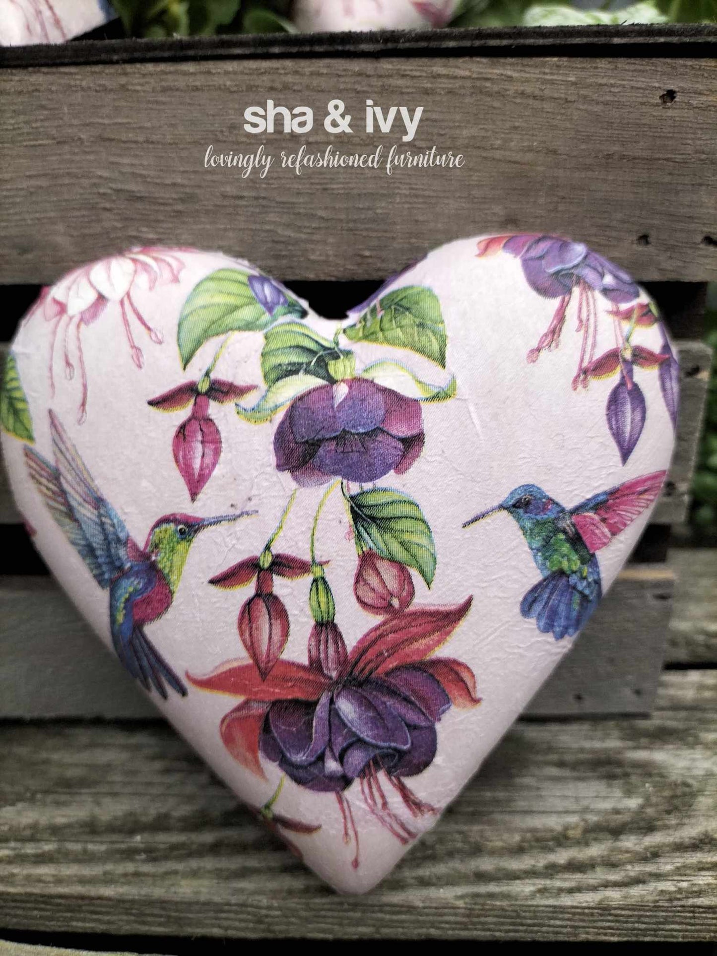 Decoupage hart - fuchsia