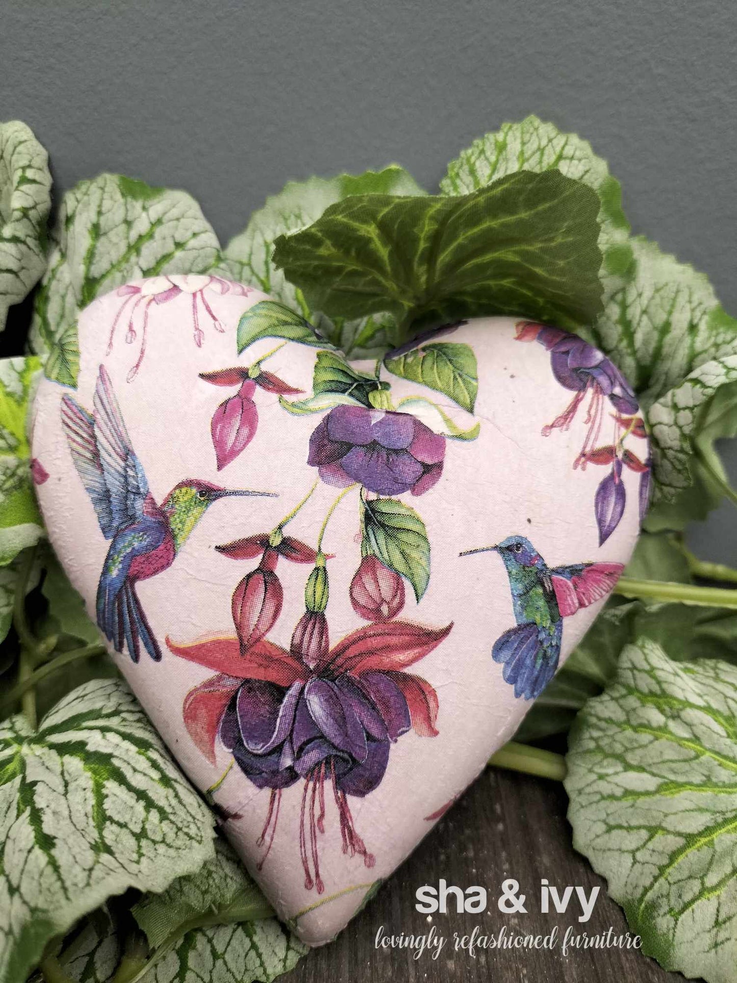 Decoupage hart - fuchsia