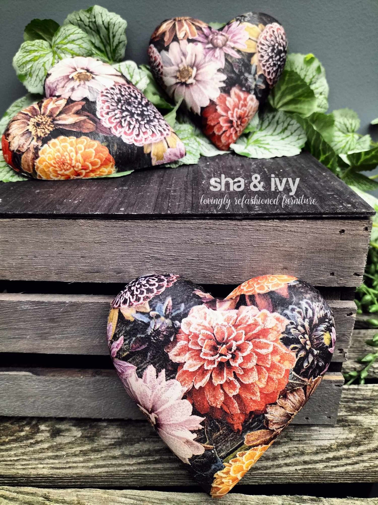 Decoupage hart - dahlias