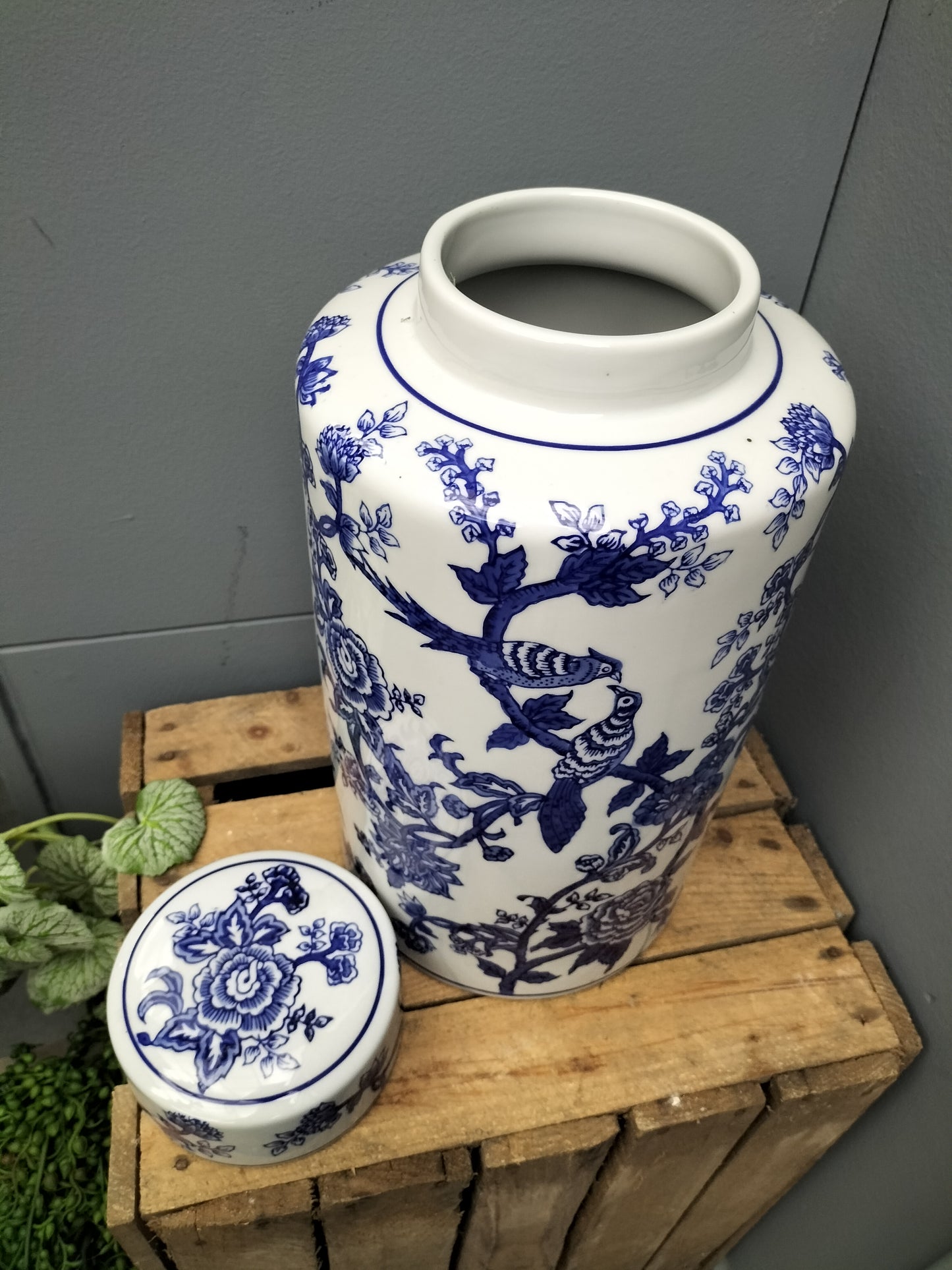 Urn/ vaas - blauw, wit, 40cm