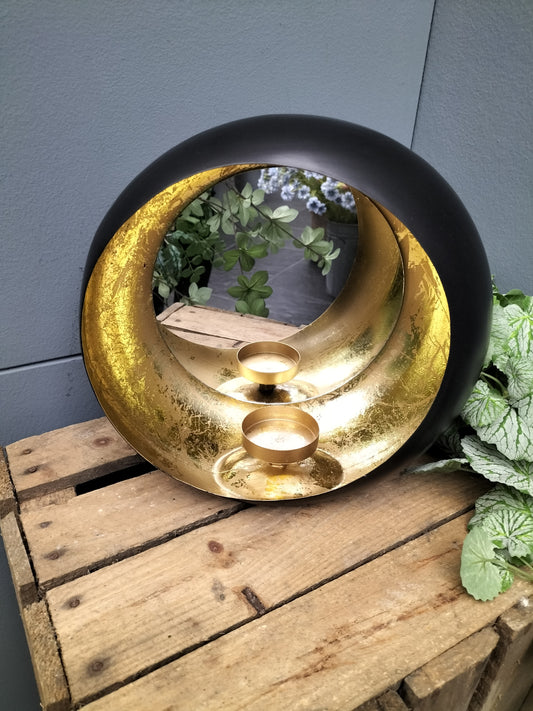 Kaarsen / planten houder, goud spiegel, 27cm