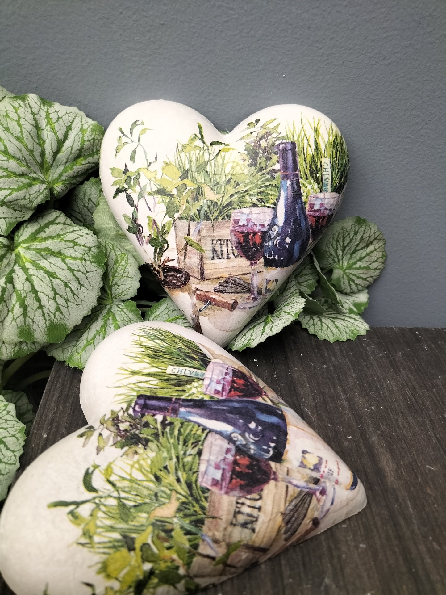 Decoupage hart - wijn