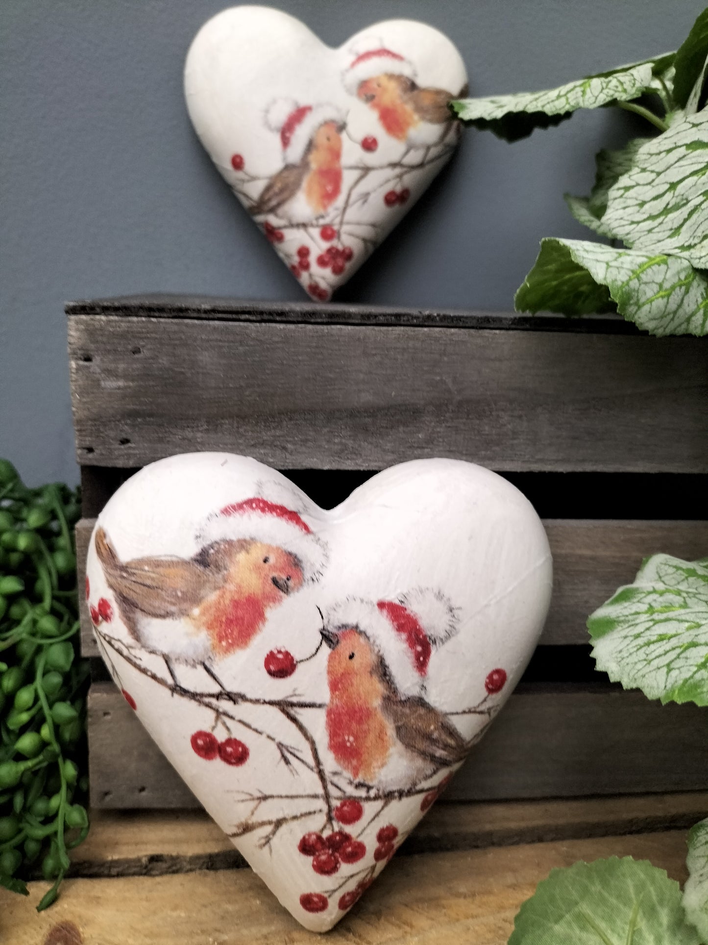 Decoupage hart - roodborstjes