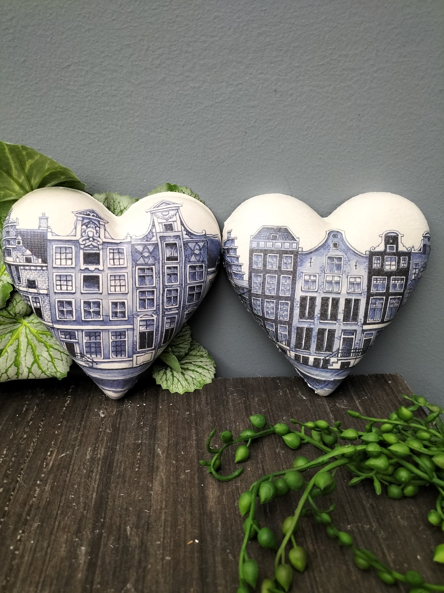 Decoupage hart - grachtenpanden blauw