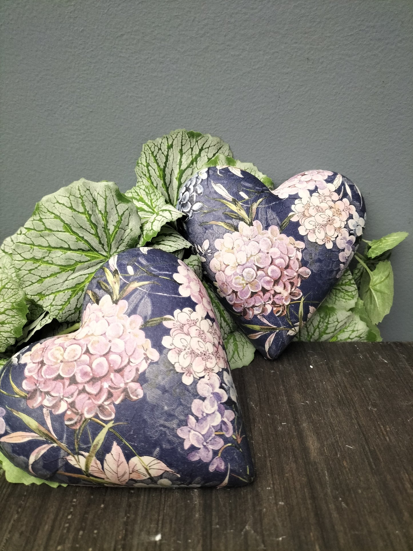 Decoupage hart - hortensia, blauw