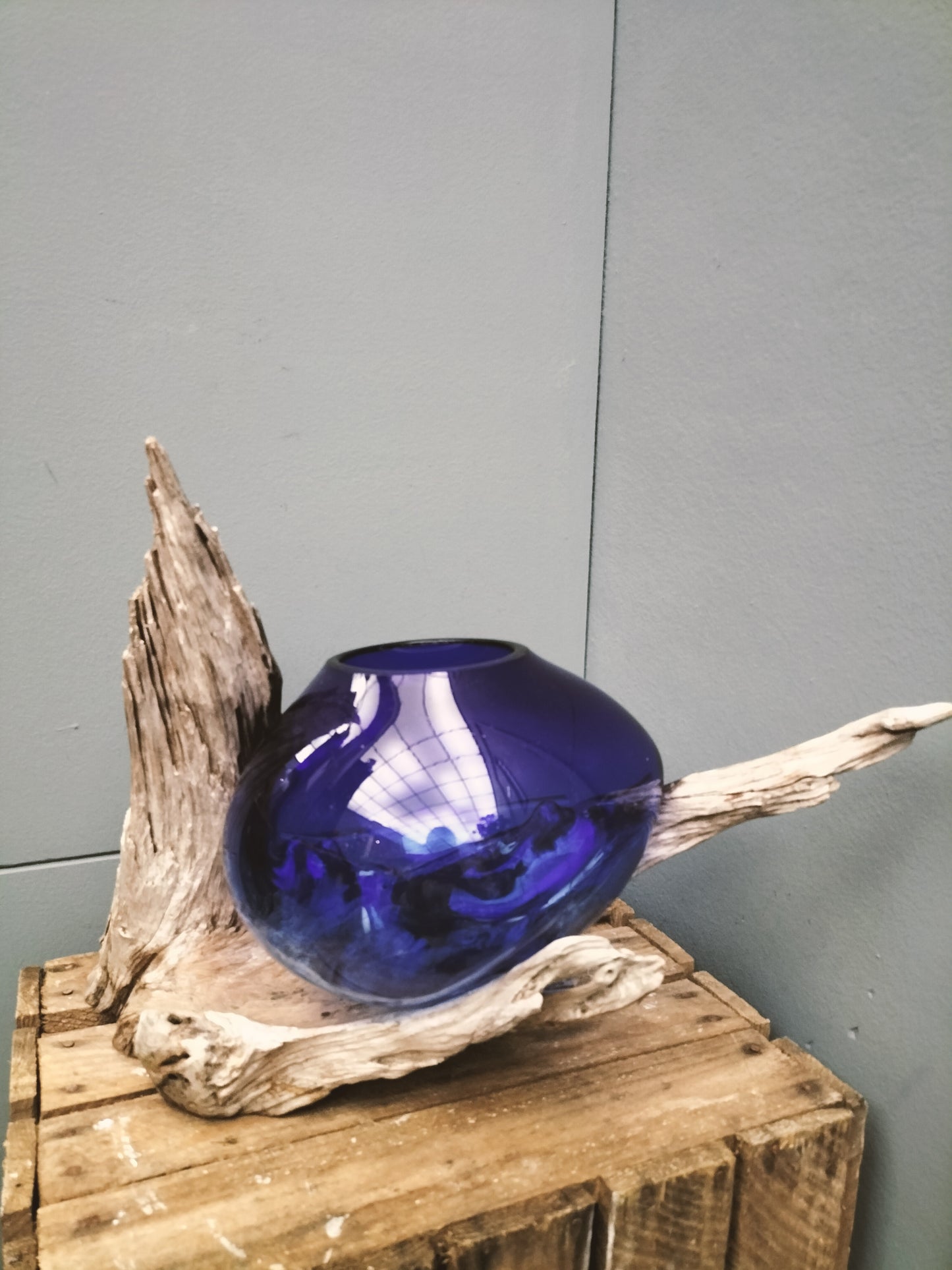 Glas op stronk - donker blauw, 50cm x 32cm