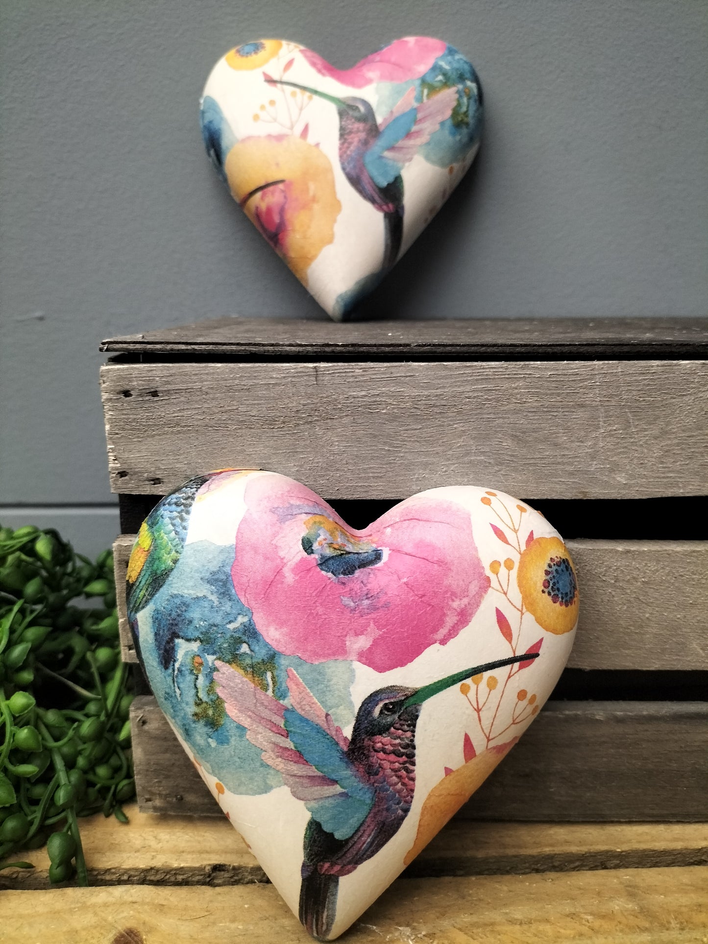 Decoupage hart - kleurrijke kolibrie