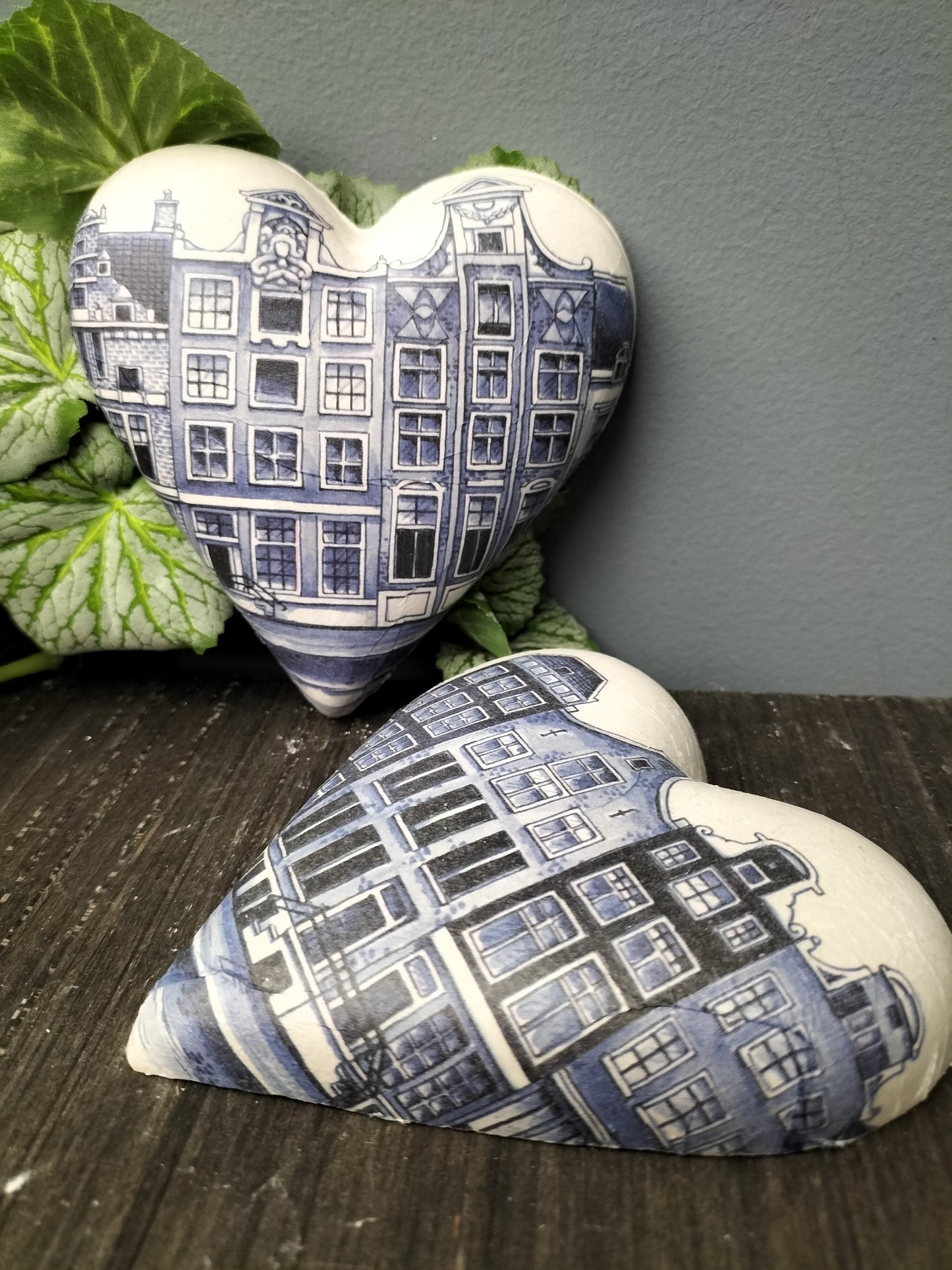 Decoupage hart - grachtenpanden blauw