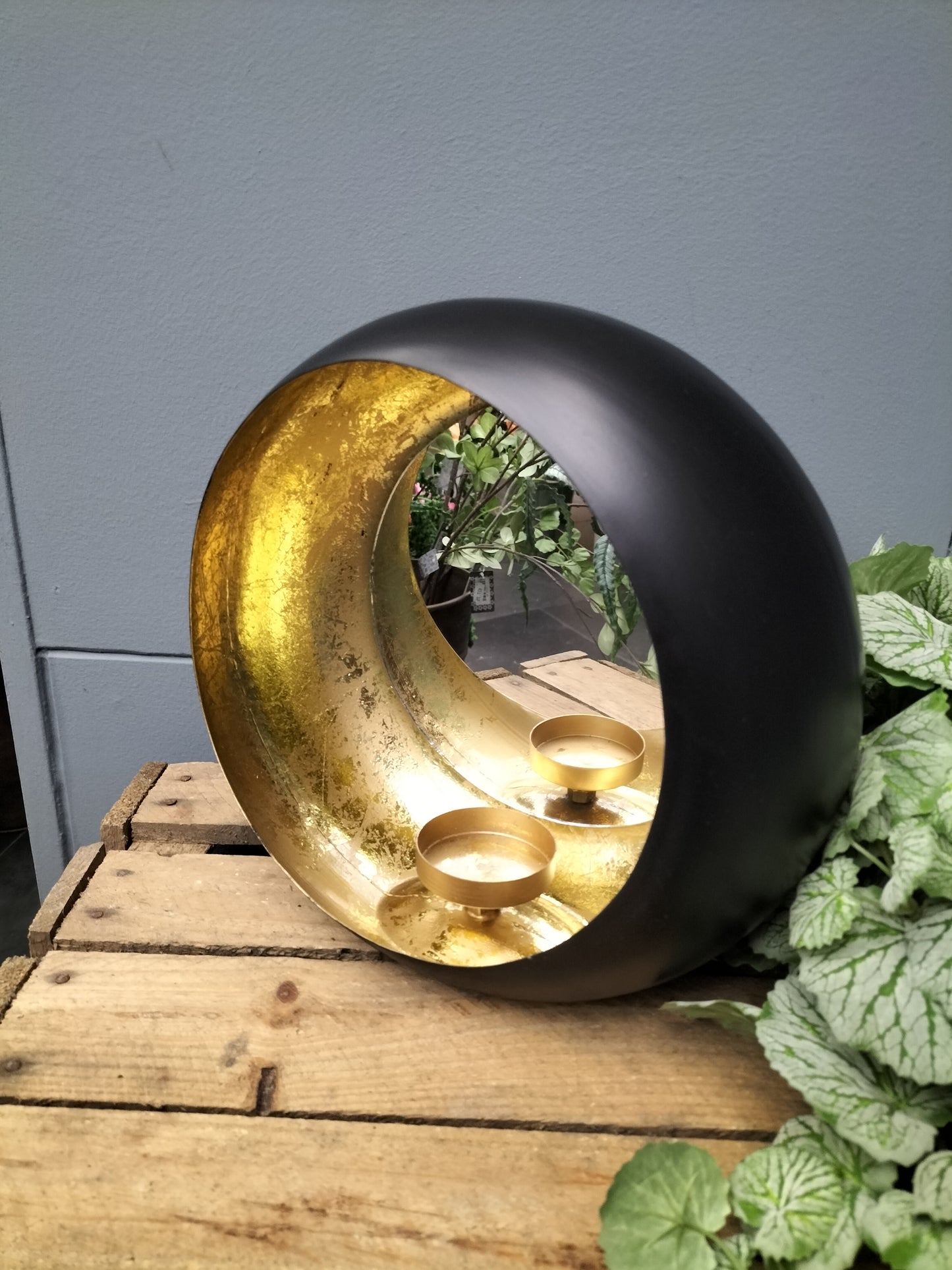 Kaarsen / planten houder, goud spiegel, 27cm