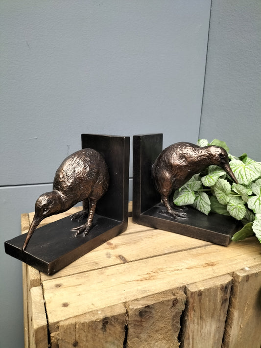 Polystone boeken steun - kiwi vogel brons, 35cm x 9cm x 16cm